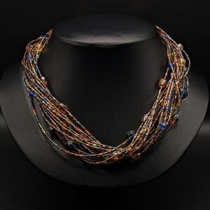 RETRO Multi Coloured Seed Bead Torsade Statement Necklace - Marked